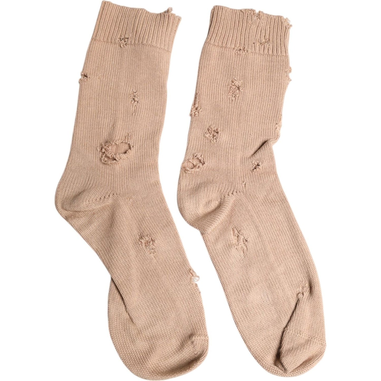 Dolce & Gabbana Beige Solid Stretch Mid Calf Men Socks Dolce & Gabbana Tan