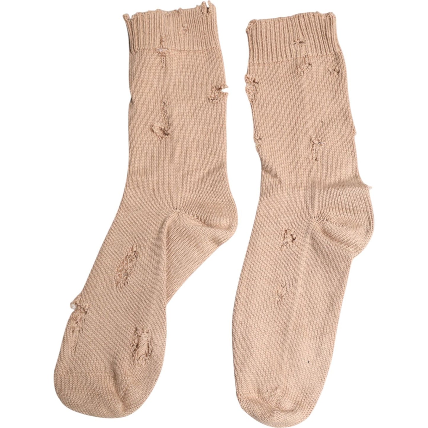 Dolce & Gabbana Beige Solid Stretch Mid Calf Men Socks Dolce & Gabbana Tan