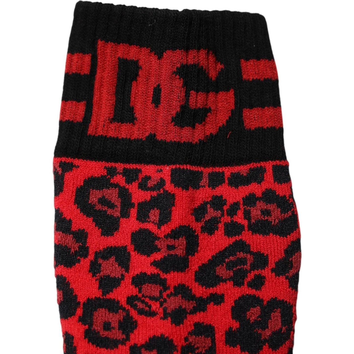 Dolce & Gabbana Red Leopard Nylon Mid Calf Men Socks Dolce & Gabbana Black