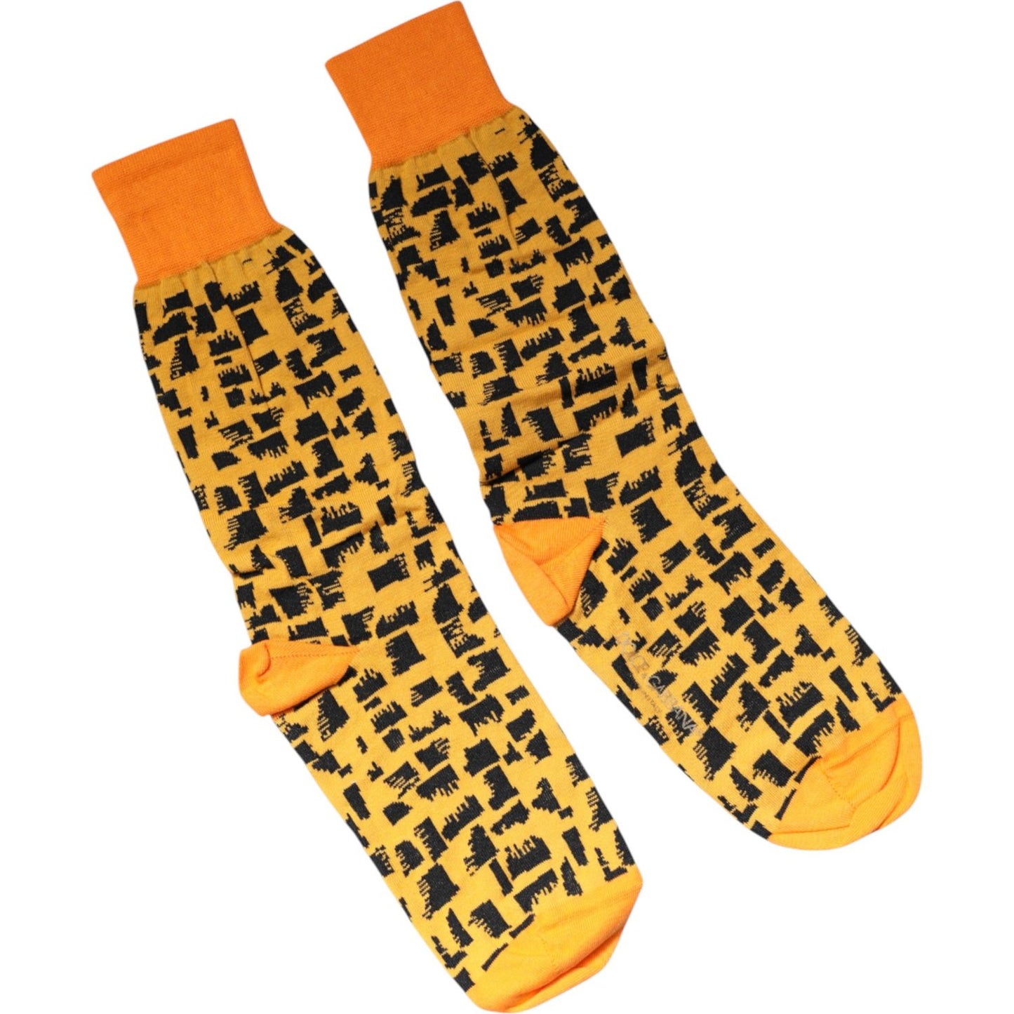Dolce & Gabbana Yellow Black Print Mid Calf Men Socks Dolce & Gabbana Goldenrod