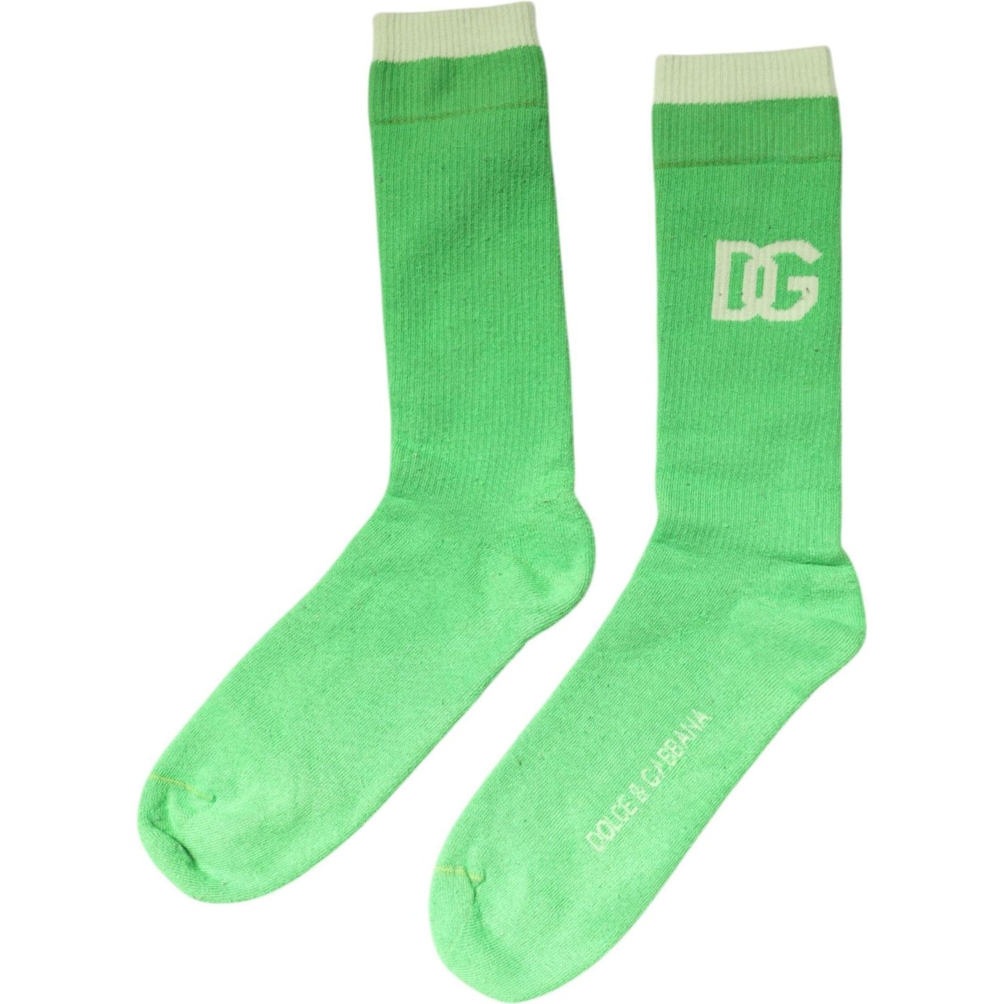 Dolce & Gabbana Green DG Logo Mid Calf Men Nylon Socks Dolce & Gabbana Light Green