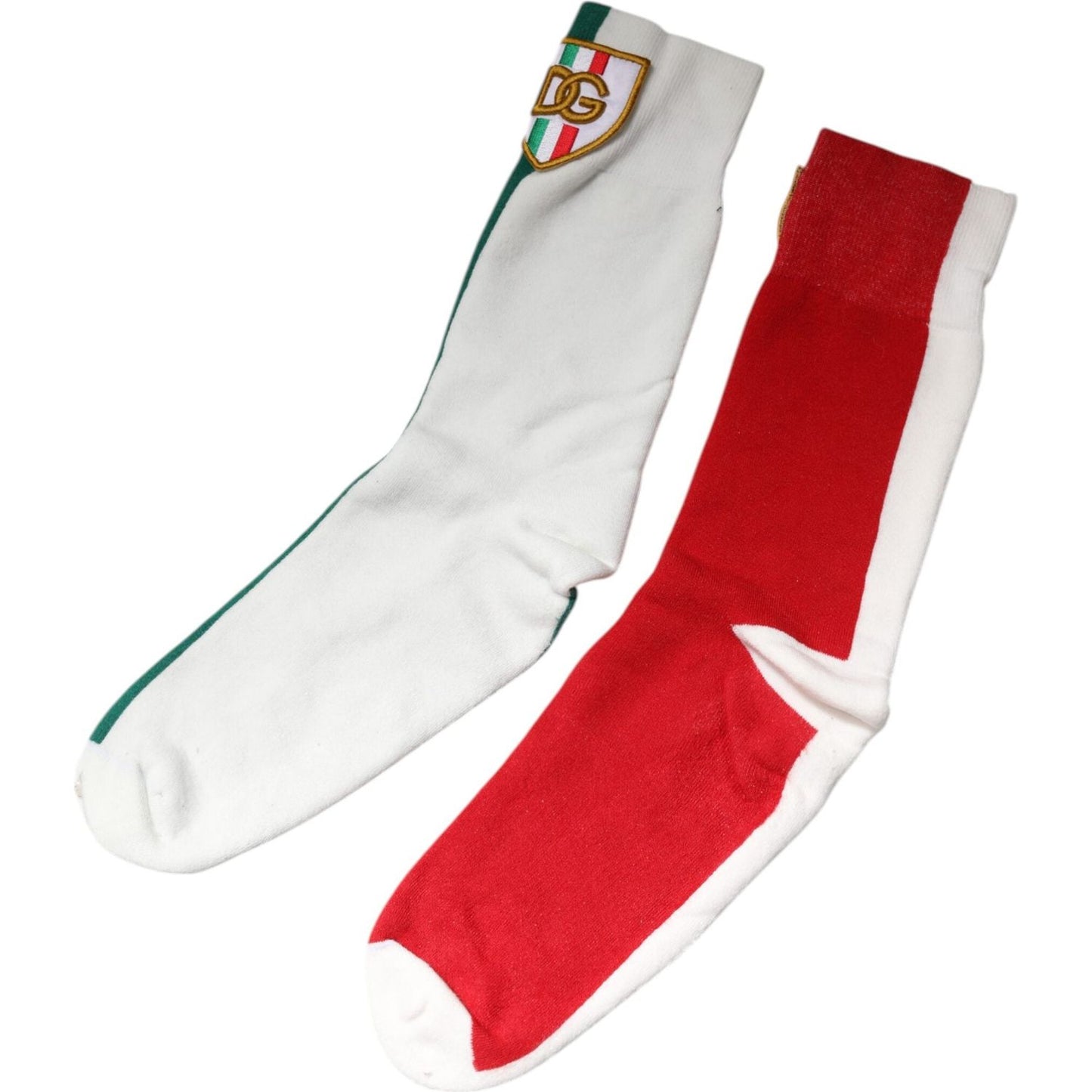 Dolce & Gabbana Multicolor Cotton DG Logo Patch Mid Calf Socks Dolce & Gabbana Firebrick