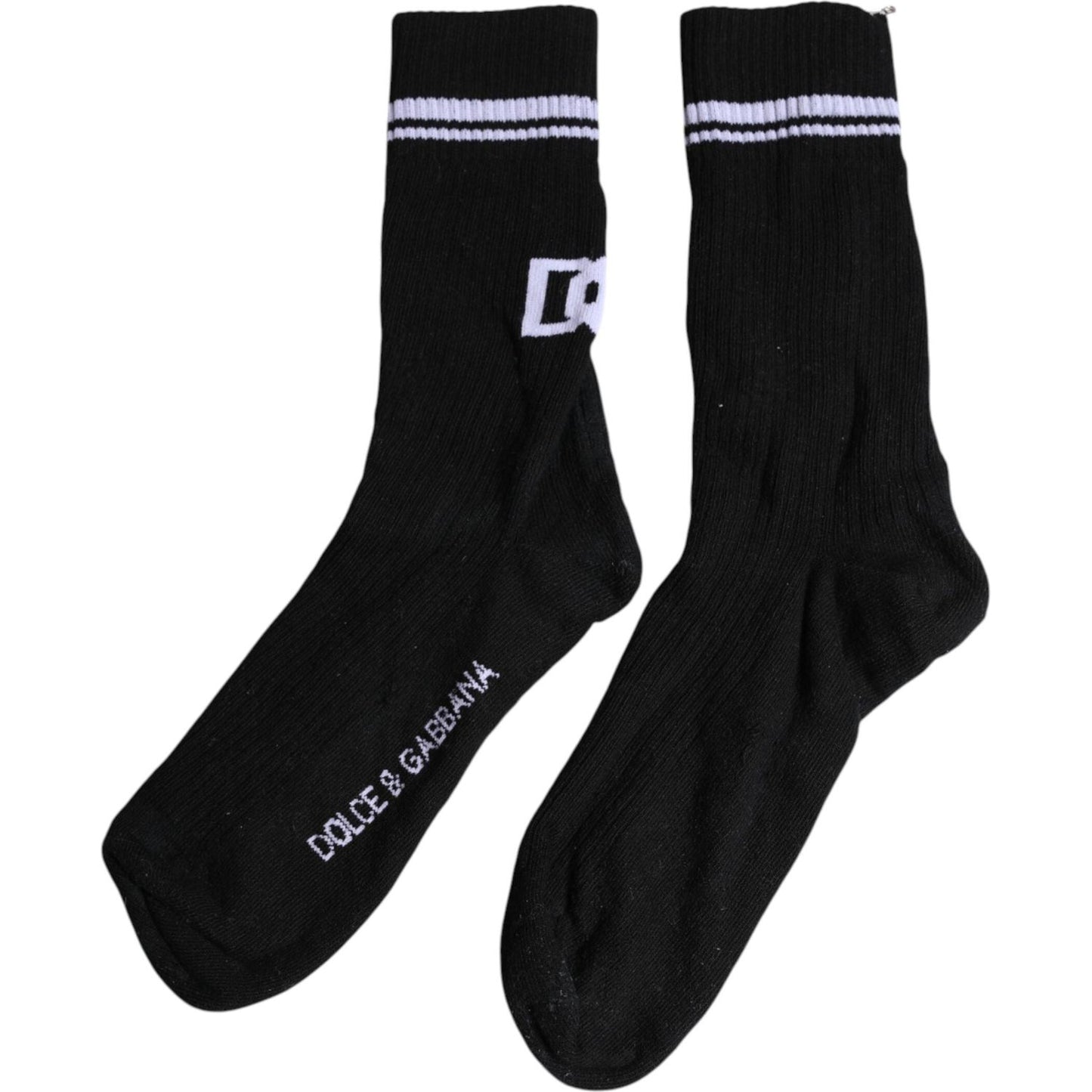 Dolce & Gabbana Black DG Logo Print Cotton Mid Calf Socks Dolce & Gabbana Black