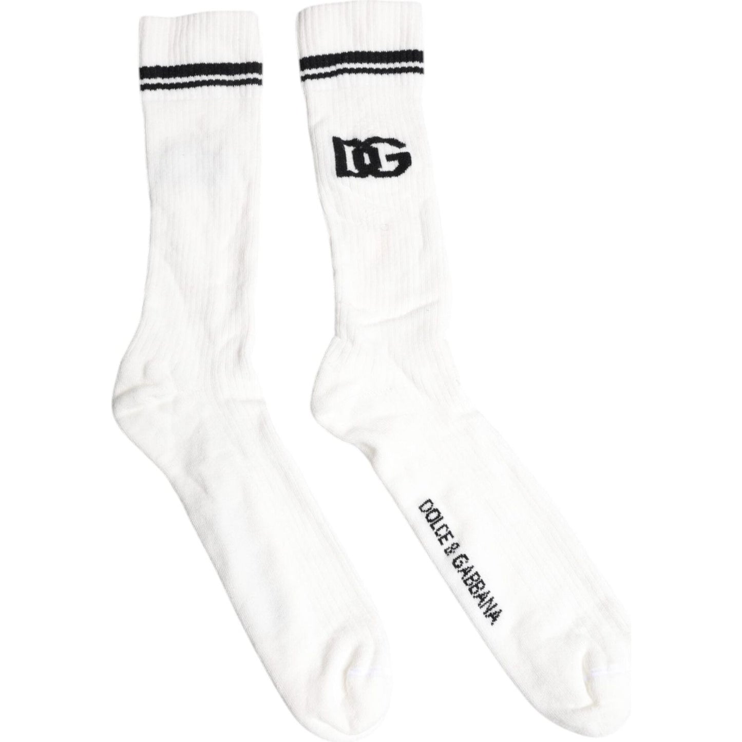 Dolce & Gabbana White Black DG Logo Print Stretch Mid Calf Socks Dolce & Gabbana White Smoke