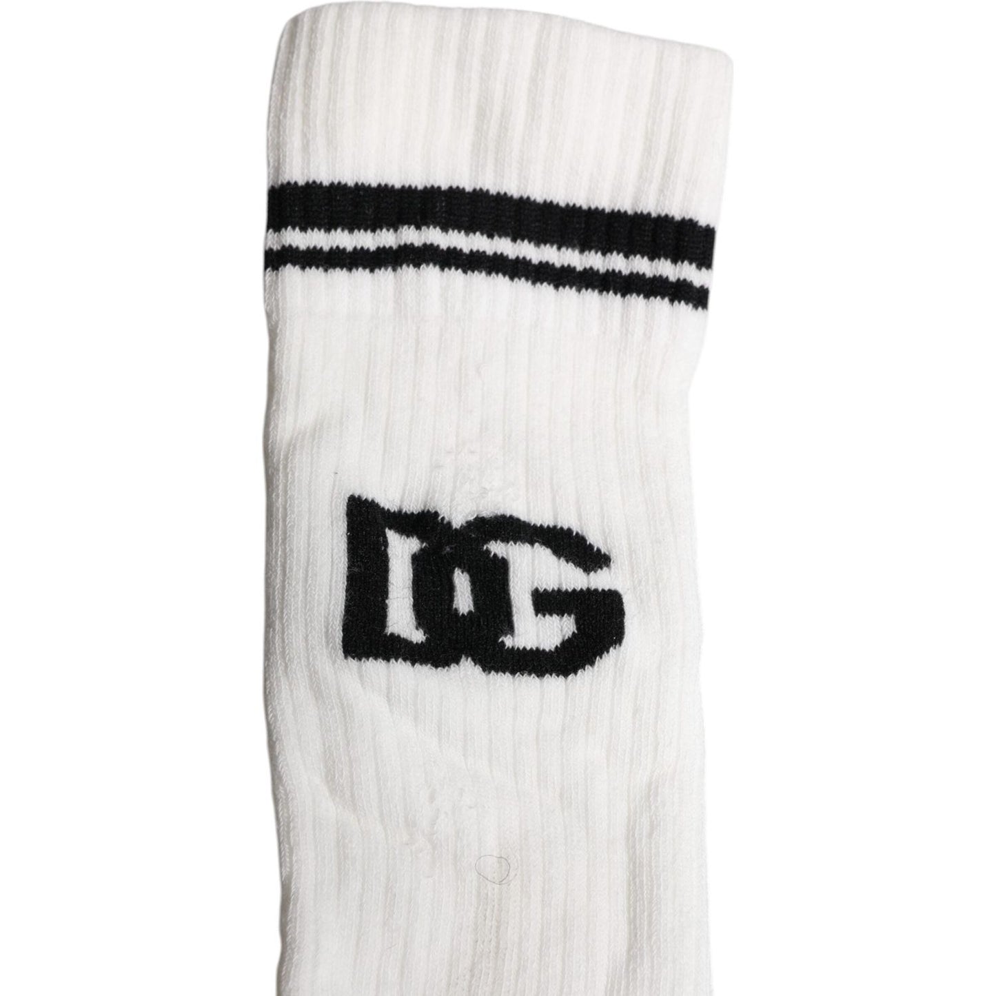 Dolce & Gabbana White Black DG Logo Print Stretch Mid Calf Socks Dolce & Gabbana Light Gray