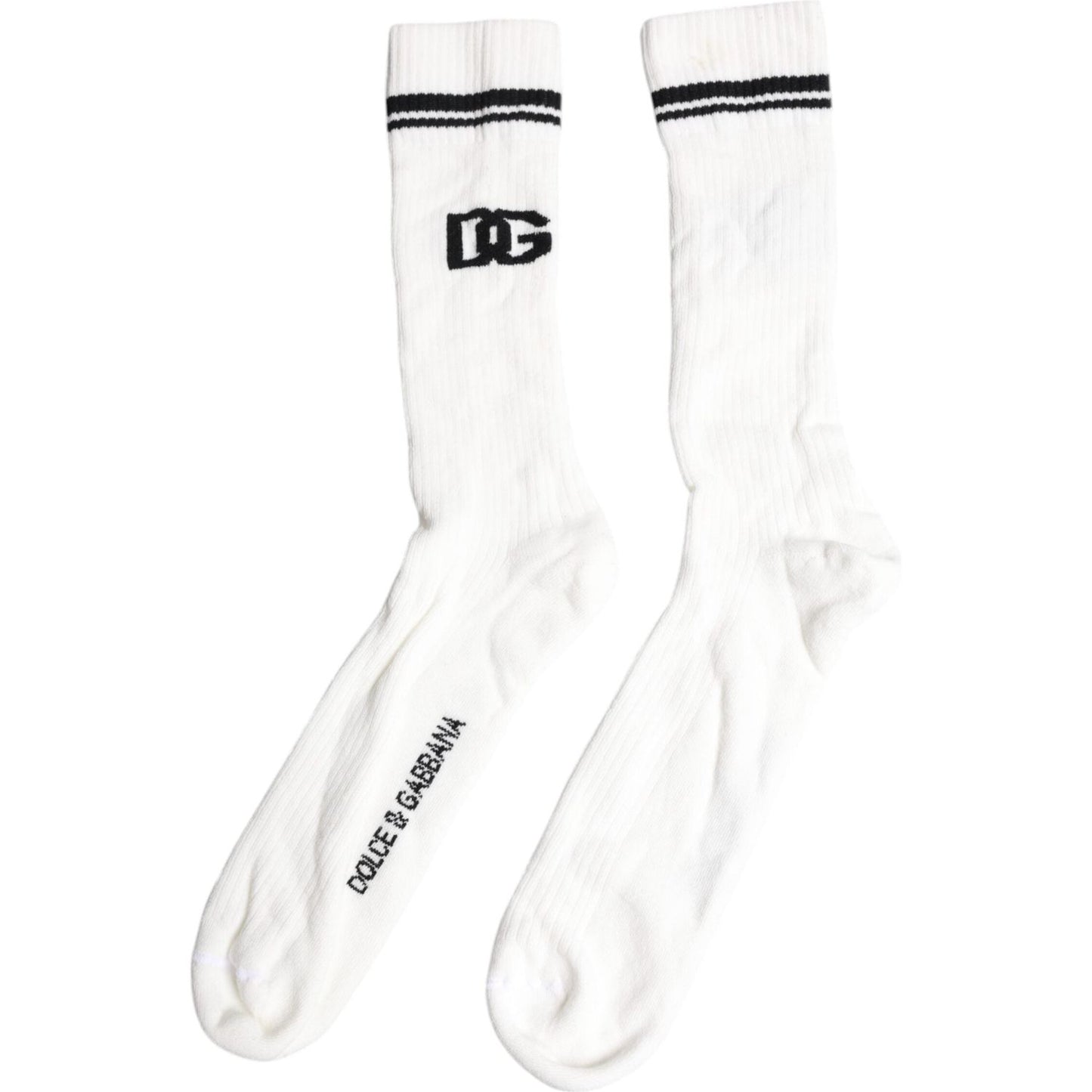Dolce & Gabbana White Black DG Logo Print Stretch Mid Calf Socks Dolce & Gabbana White Smoke