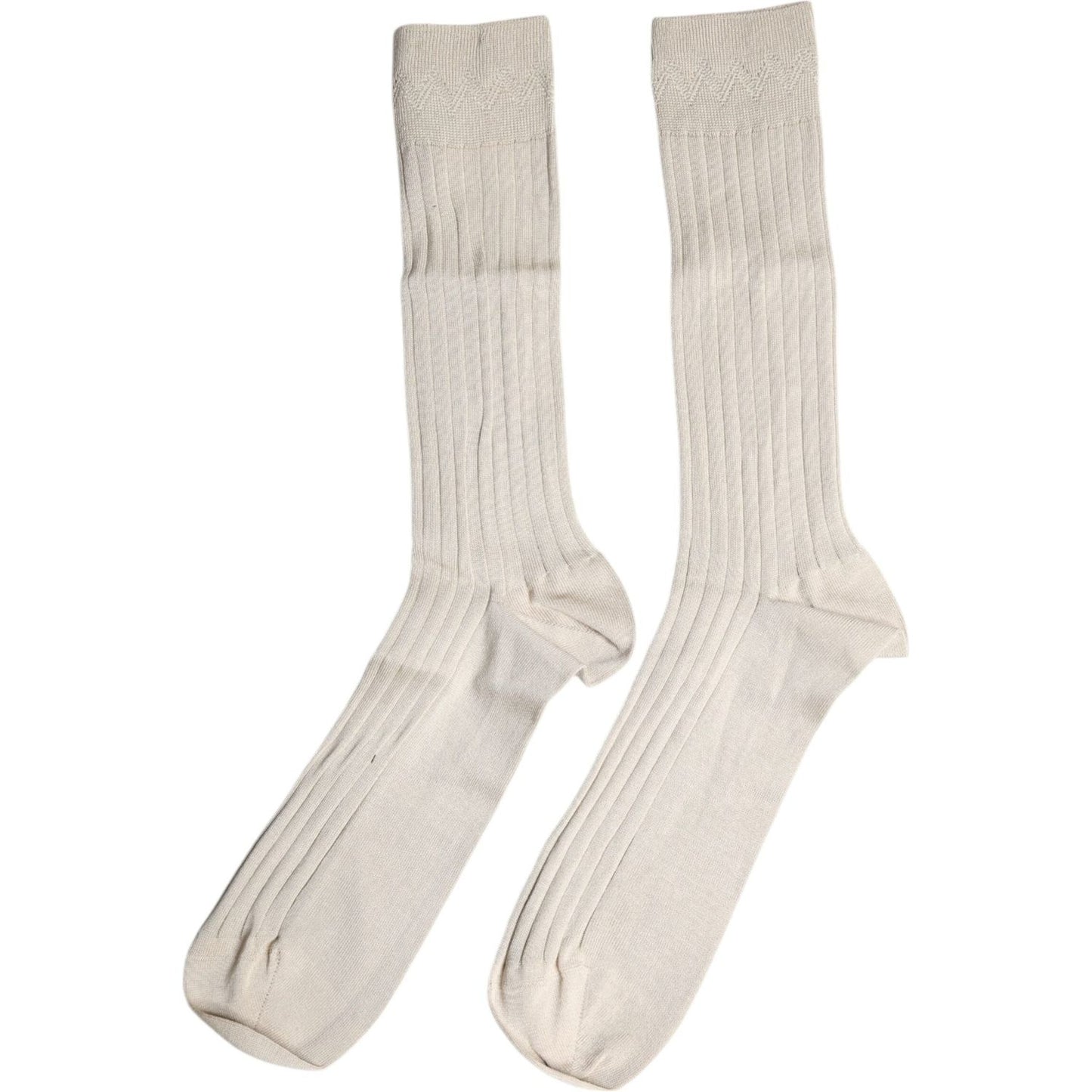 Dolce & Gabbana Beige Cotton Stretch Logo Mid Calf Socks Dolce & Gabbana Light Gray