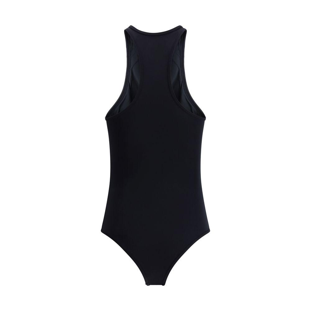 The Attico Monochrome Swimsuit, Olympic pattern one-piece with logoed hook-and-eye closure on neck for a chic and comfortable summer look
