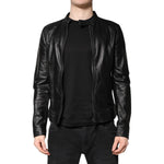 Dolce & Gabbana Black Sheep Leather Biker Full Zip Jacket JKT3718-44