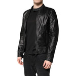Dolce & Gabbana Black Sheep Leather Biker Full Zip Jacket JKT3718-44