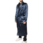 Dolce & Gabbana Blue Solid Silk Men Wrap Robe Coat Jacket JKT41348-46