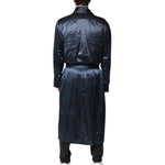 Dolce & Gabbana Blue Solid Silk Men Wrap Robe Coat Jacket JKT41348-46