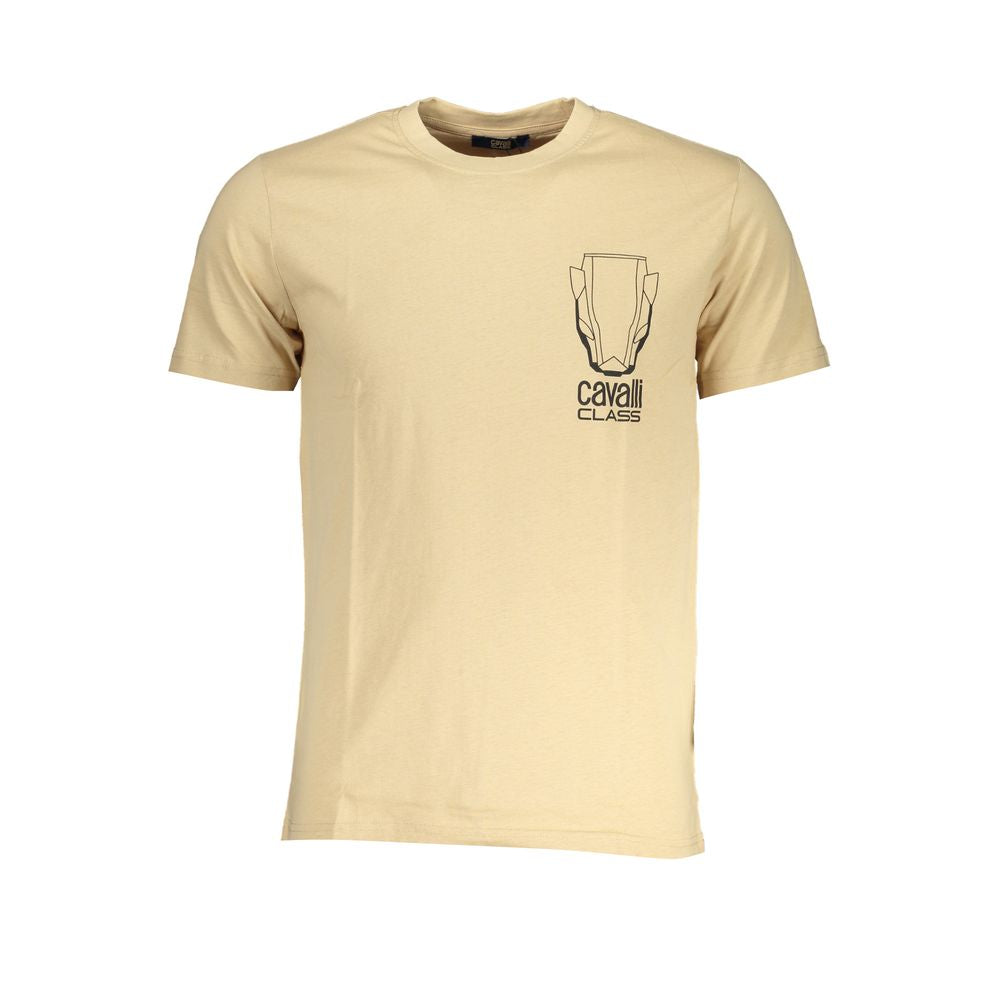 Cavalli Class Beige Cotton T-Shirt Cavalli Class Wheat