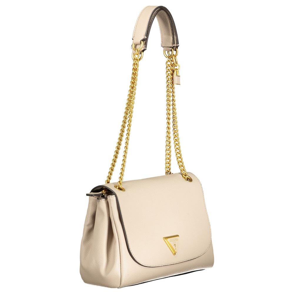 Guess Jeans beige handbag with chain shoulder strap and logo emblem