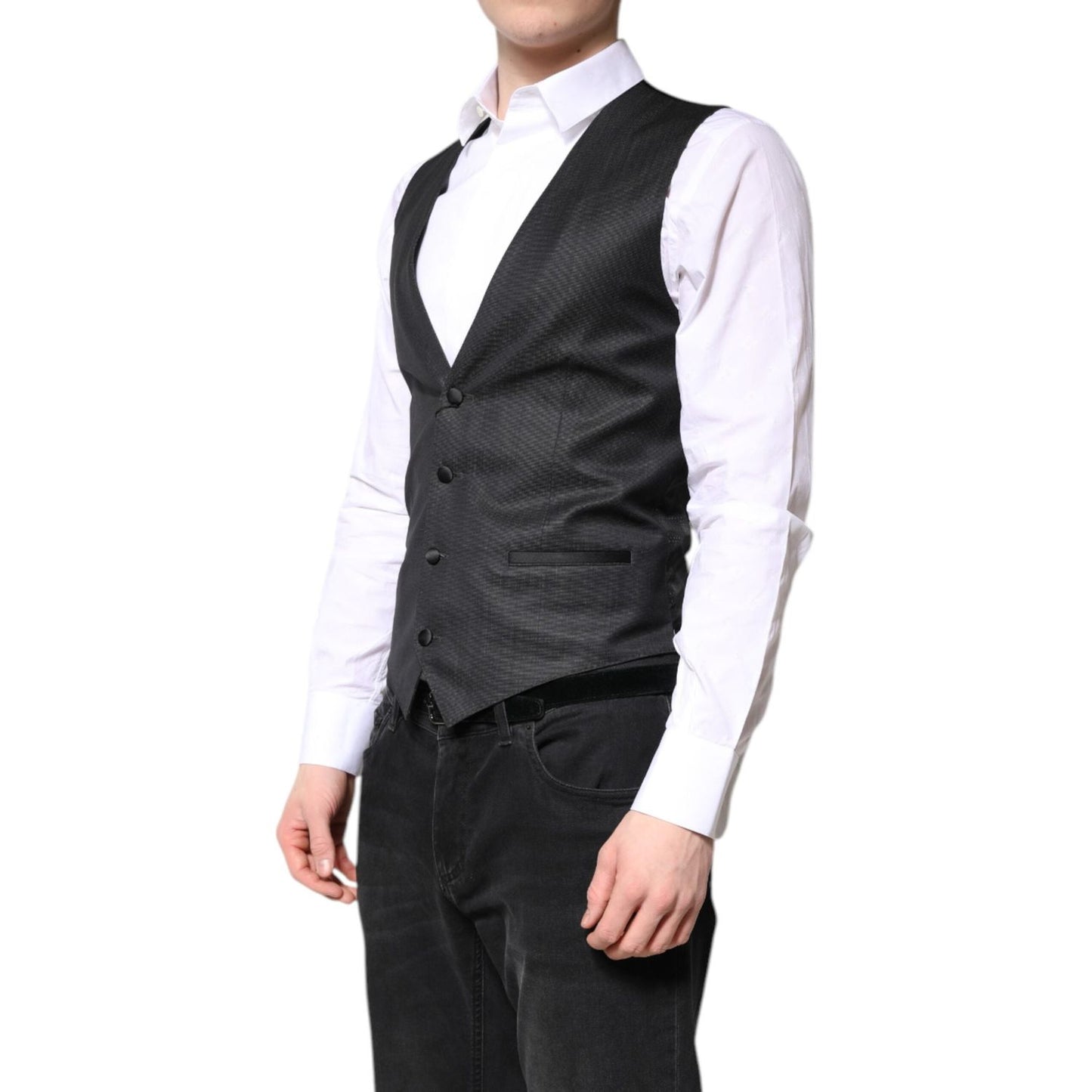 Dolce & Gabbana Black Wool Waistcoat Dress Formal Vest TSH86213-46