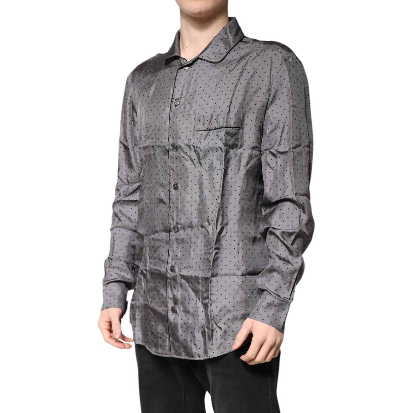 Dolce & Gabbana Gray Polka Dot Silk Long Sleeve Shirt TSH90179-42