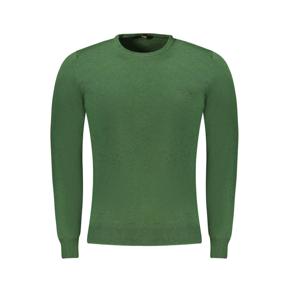Cavalli Class Green Viscose Men Sweater Cavalli Class Dark Olive Green