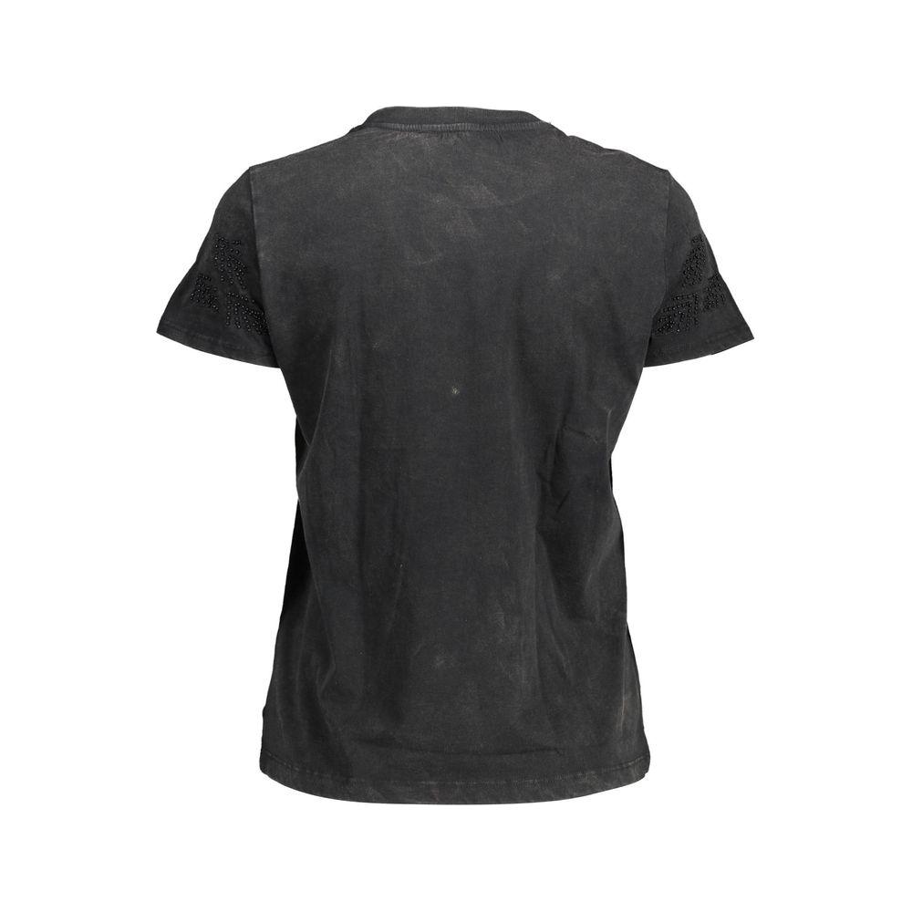 Back view of Desigual Black Cotton Women Top with short sleeves and elegant design.