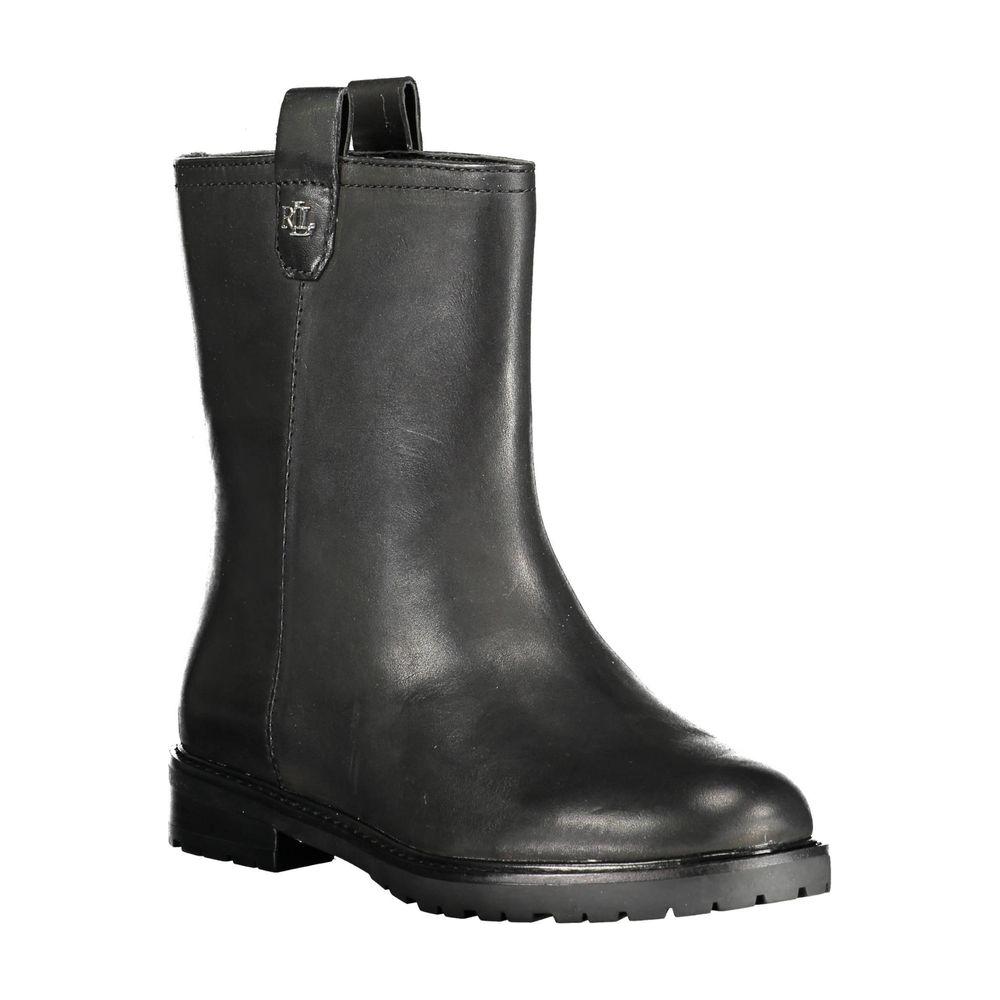 Ralph Lauren Evelynn black polyester boot with contrasting details and logo, ideal for stylish and durable footwear.