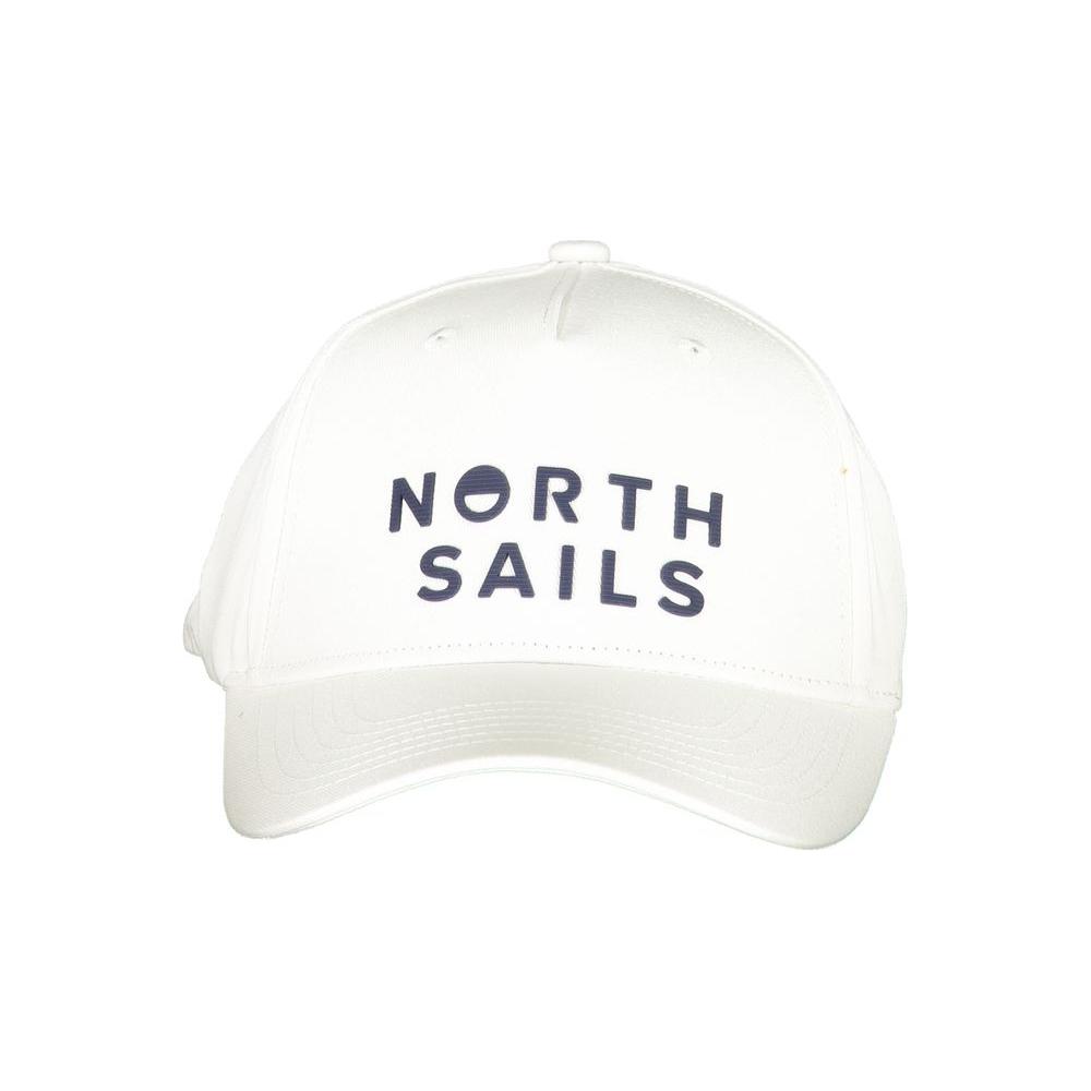 North Sails white cotton hat with visor, adjustable fit, featuring printed logo, made of organic cotton.