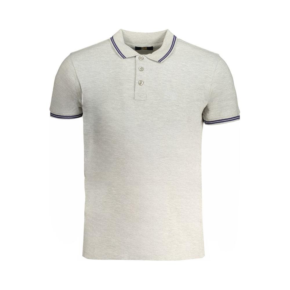 Cavalli Class Gray Cotton Polo Shirt Cavalli Class Light Gray