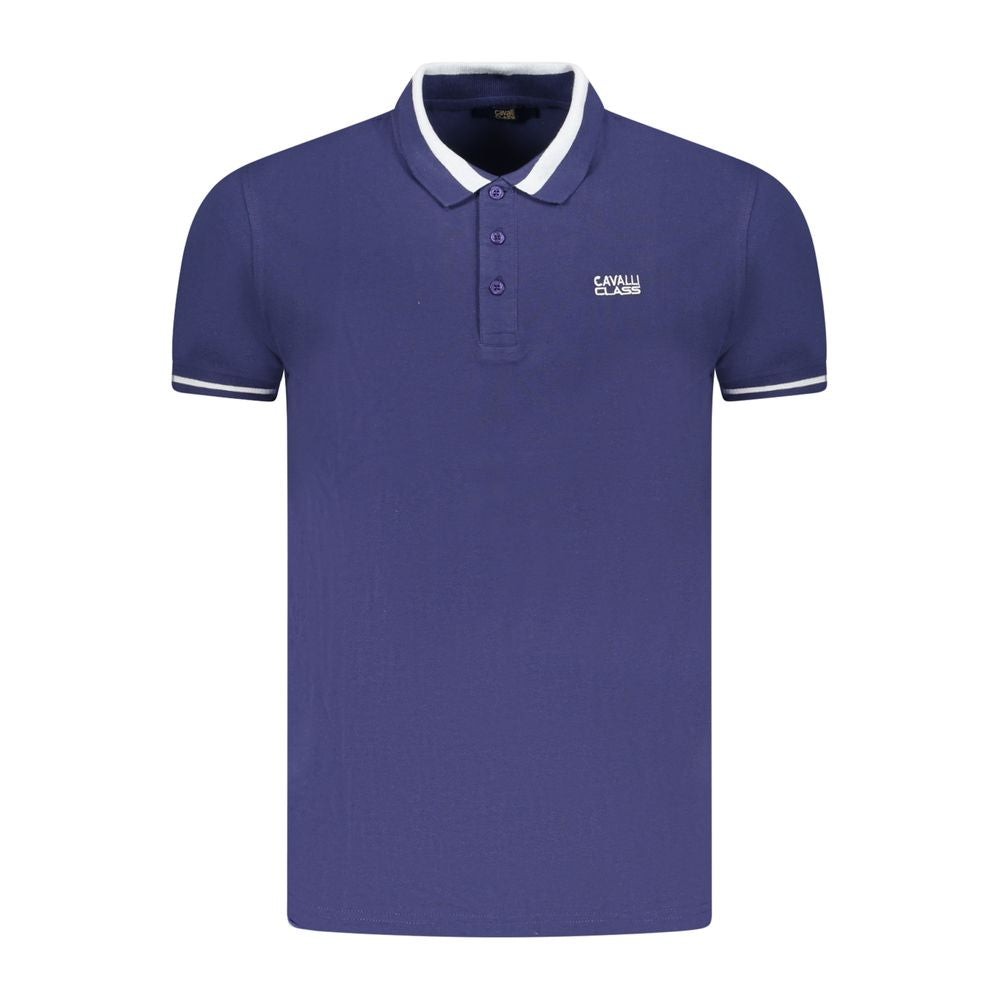 Cavalli Class Blue Cotton Men Polo Shirt Cavalli Class Dark Slate Blue