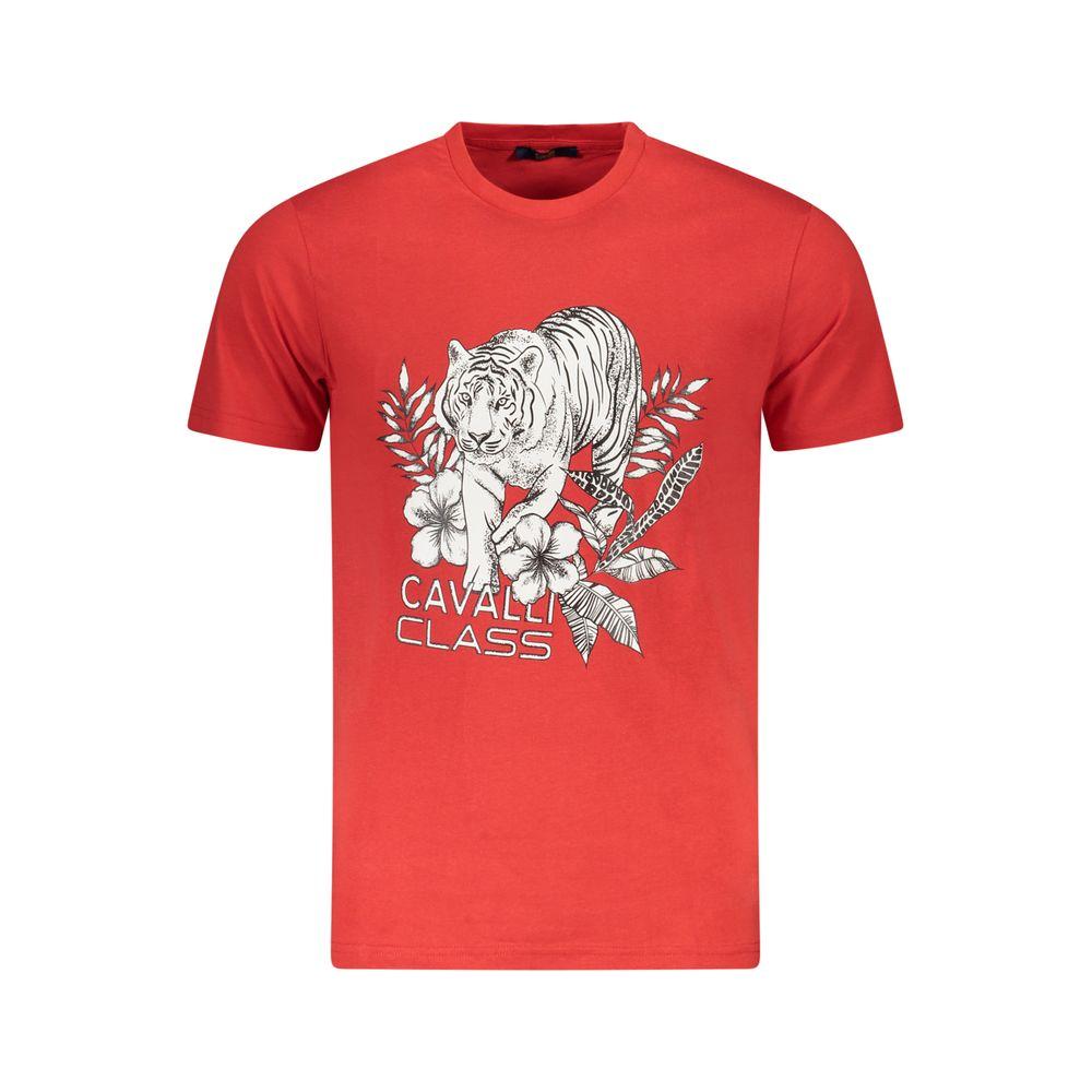 Cavalli Class Red Cotton Men T-Shirt Cavalli Class Tomato