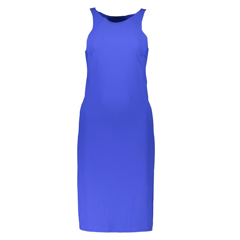 Patrizia Pepe Elegant Blue Crew Neck Dress with Logo Detail Patrizia Pepe Royal Blue