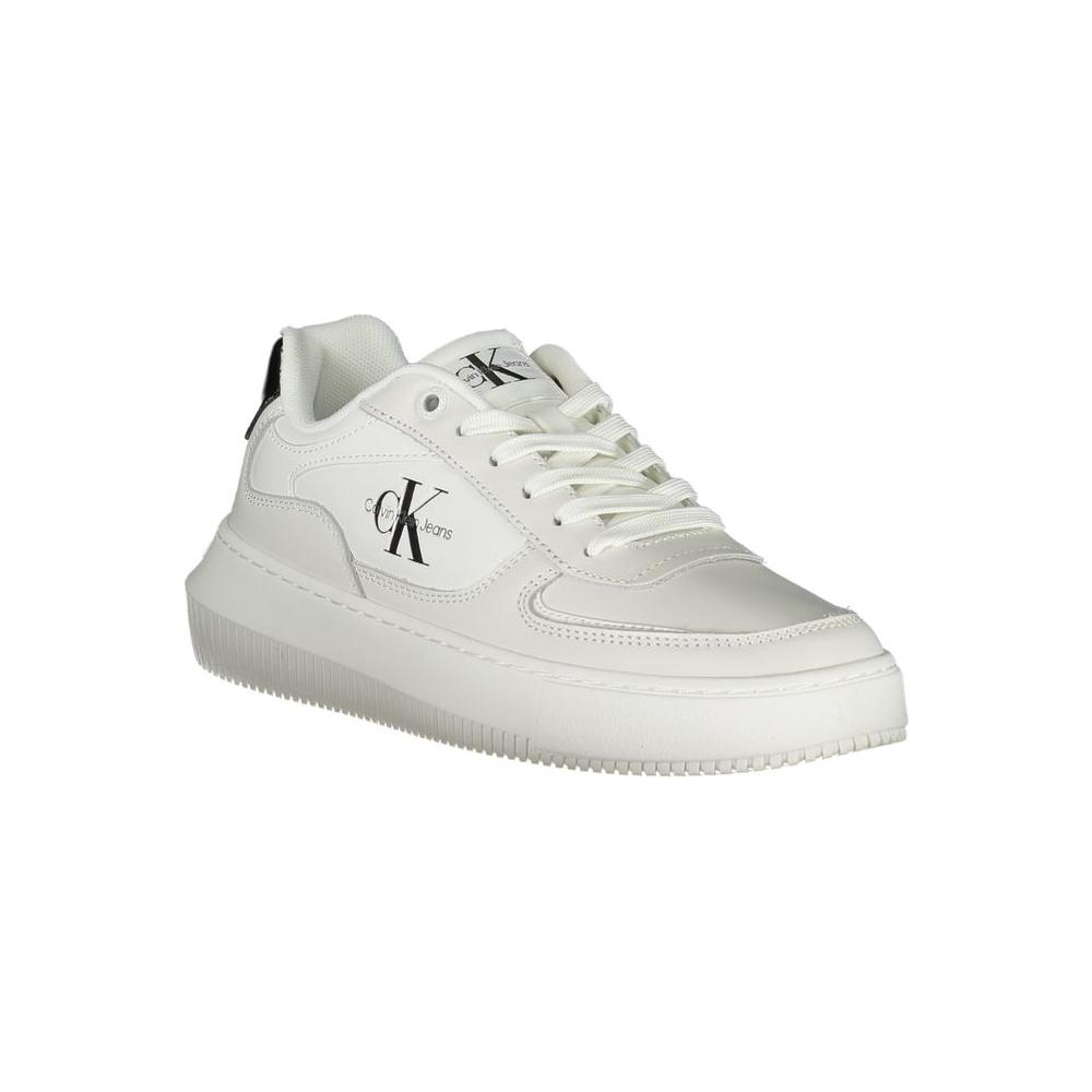 Calvin Klein Sleek White Lace-Up Sneakers with Contrast Details Calvin Klein Light Gray