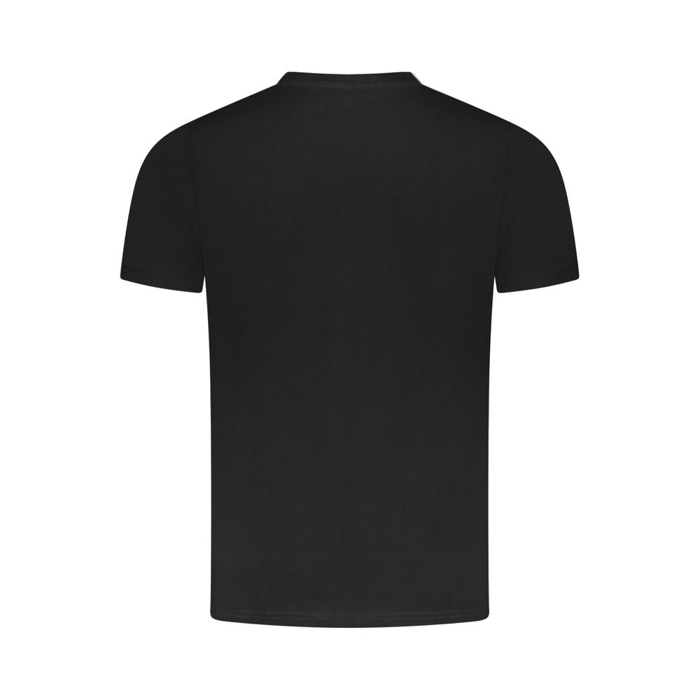 Back view of Cavalli Class Black Cotton Men's T-Shirt, showcasing sleek design and premium cotton texture for contemporary luxury.