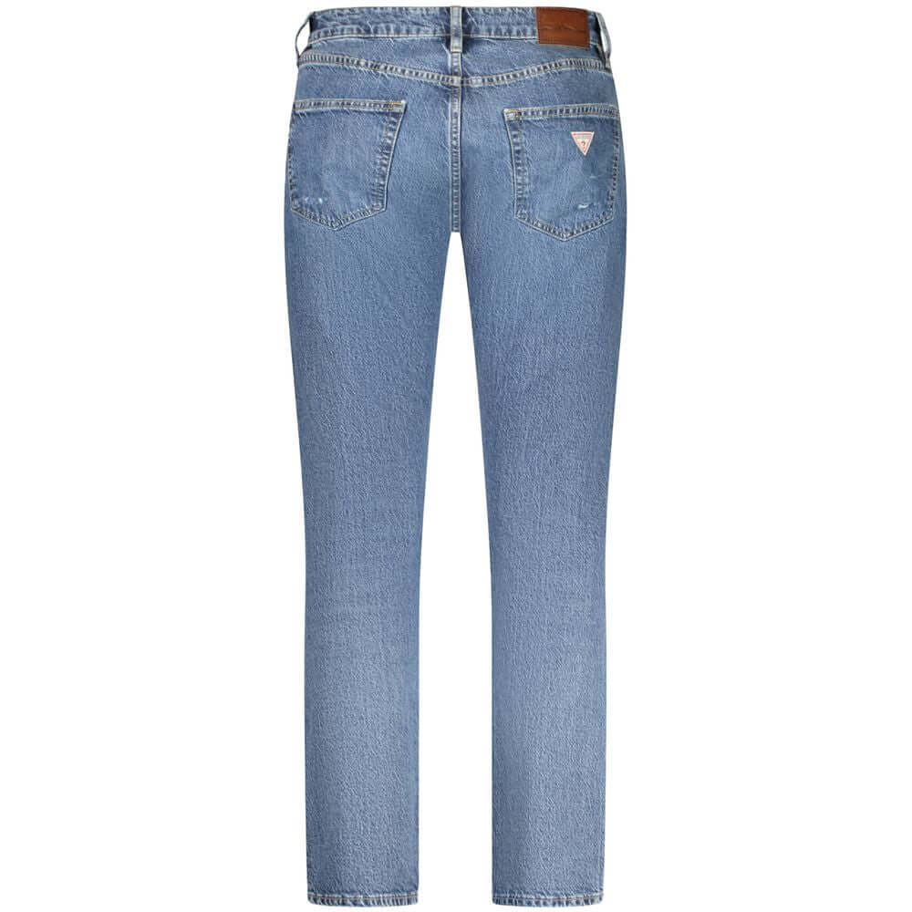 Back view of Guess Men Blue Cotton Slim Jeans with classic 5-pocket design and logo.