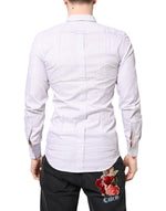 Dolce & Gabbana White Striped Cotton GOLD Long Sleeves Shirt