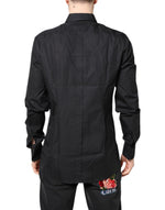 Dolce & Gabbana Black Floral Gold Cotton Dress Formal Shirt