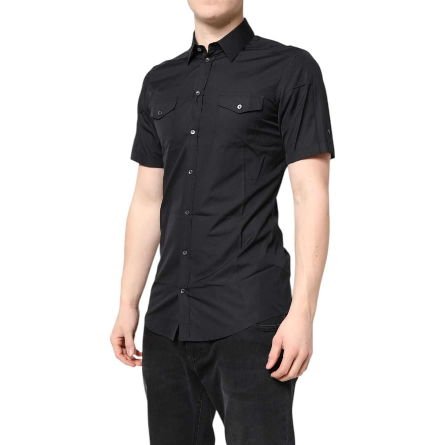 Dolce & Gabbana Black Short Sleeves Cotton GOLD Casual Shirt TSH87829-39