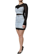 Dolce & Gabbana Black Blue Long Sleeves Denim Mini Dress