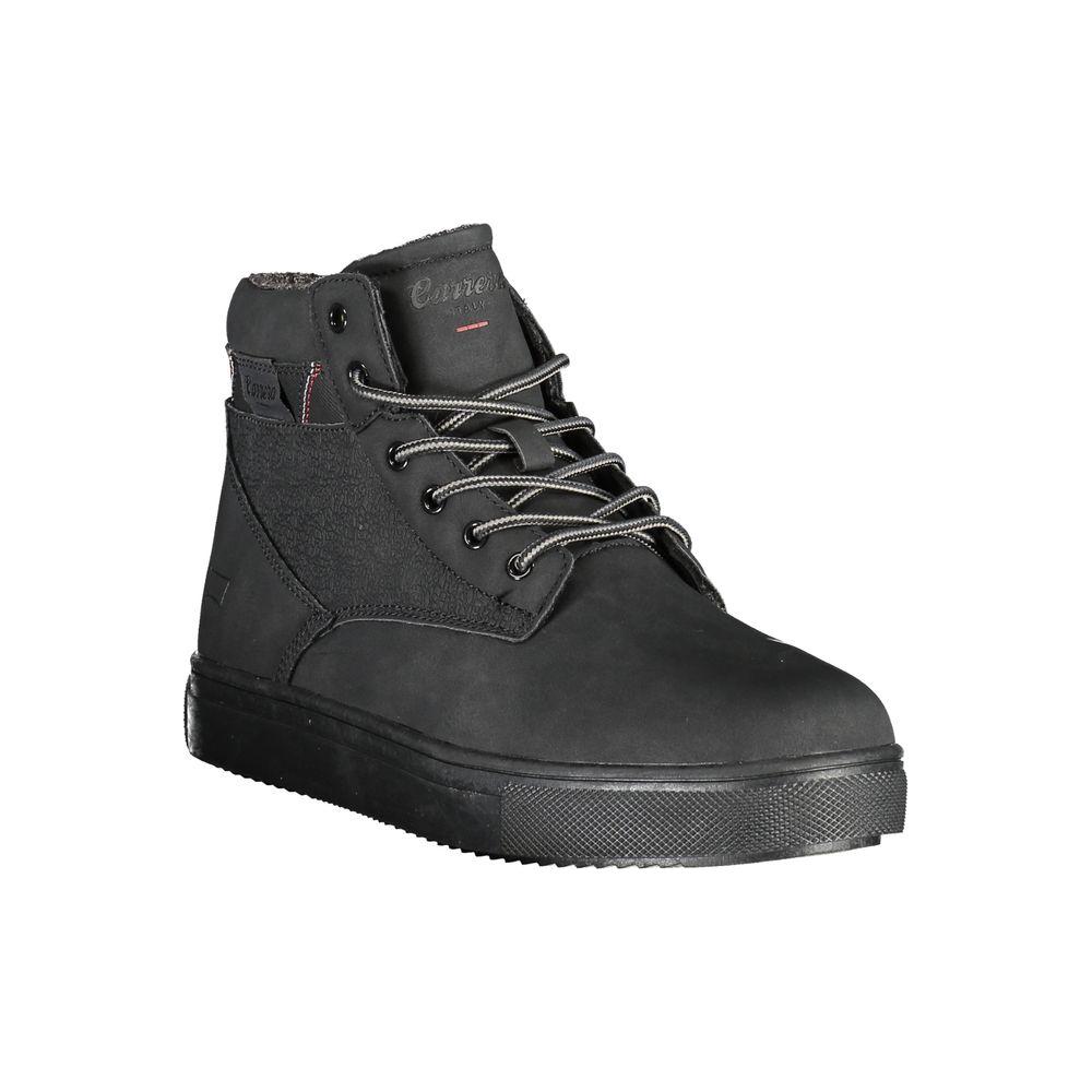 Carrera Chic Black Lace-up Boots with Contrast Details and Logo, Modern Design, Polyester Polyethylene Mix, Fashion-forward Footwear