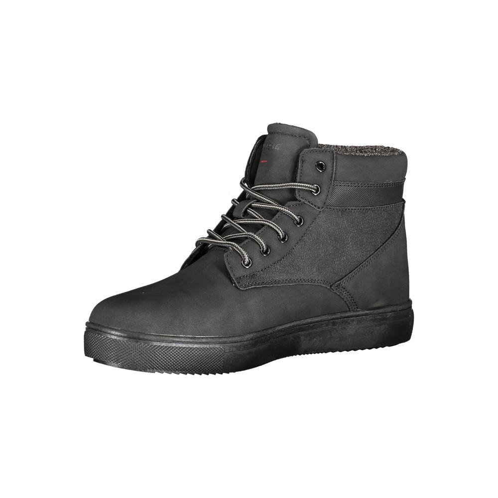 Carrera Chic Black Lace-up Boots with Contrast Details and Logo, Fashionable Comfortable Footwear for Modern Style, Black Color