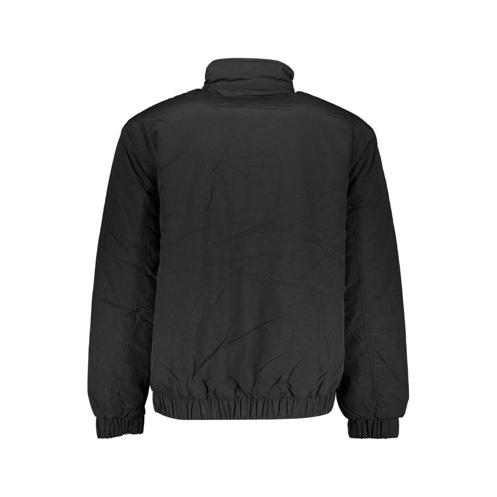 Alt Tag: Tommy Hilfiger black polyester men’s jacket, eco-friendly and stylish, rear view showing collar and elastic cuffs.