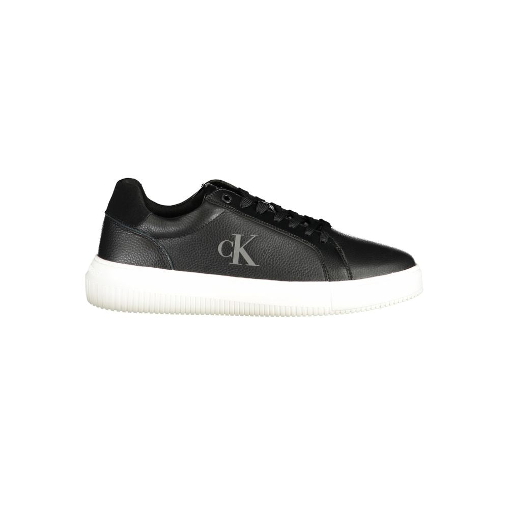 Calvin Klein black polyethylene men's sneaker with contrasting white sole, featuring sleek design and removable insole for comfort.