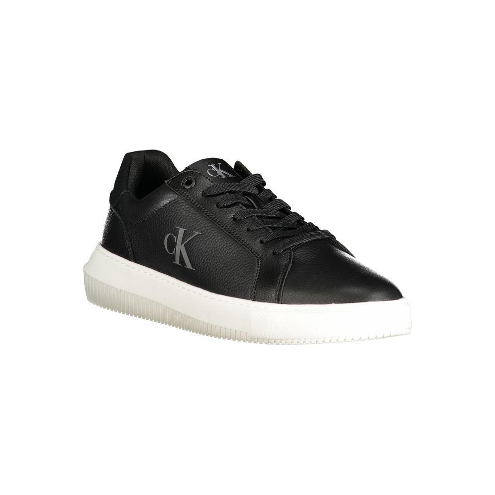 Calvin Klein black polyethylene men's sneaker with white sole, featuring bold design and removable insole for comfort.
