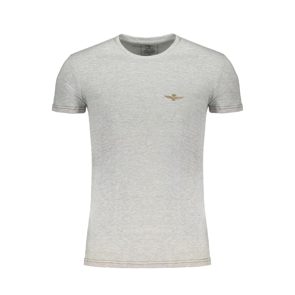 Aeronautica Militare gray cotton men's T-shirt with logo, showcasing Italian style and sophistication.