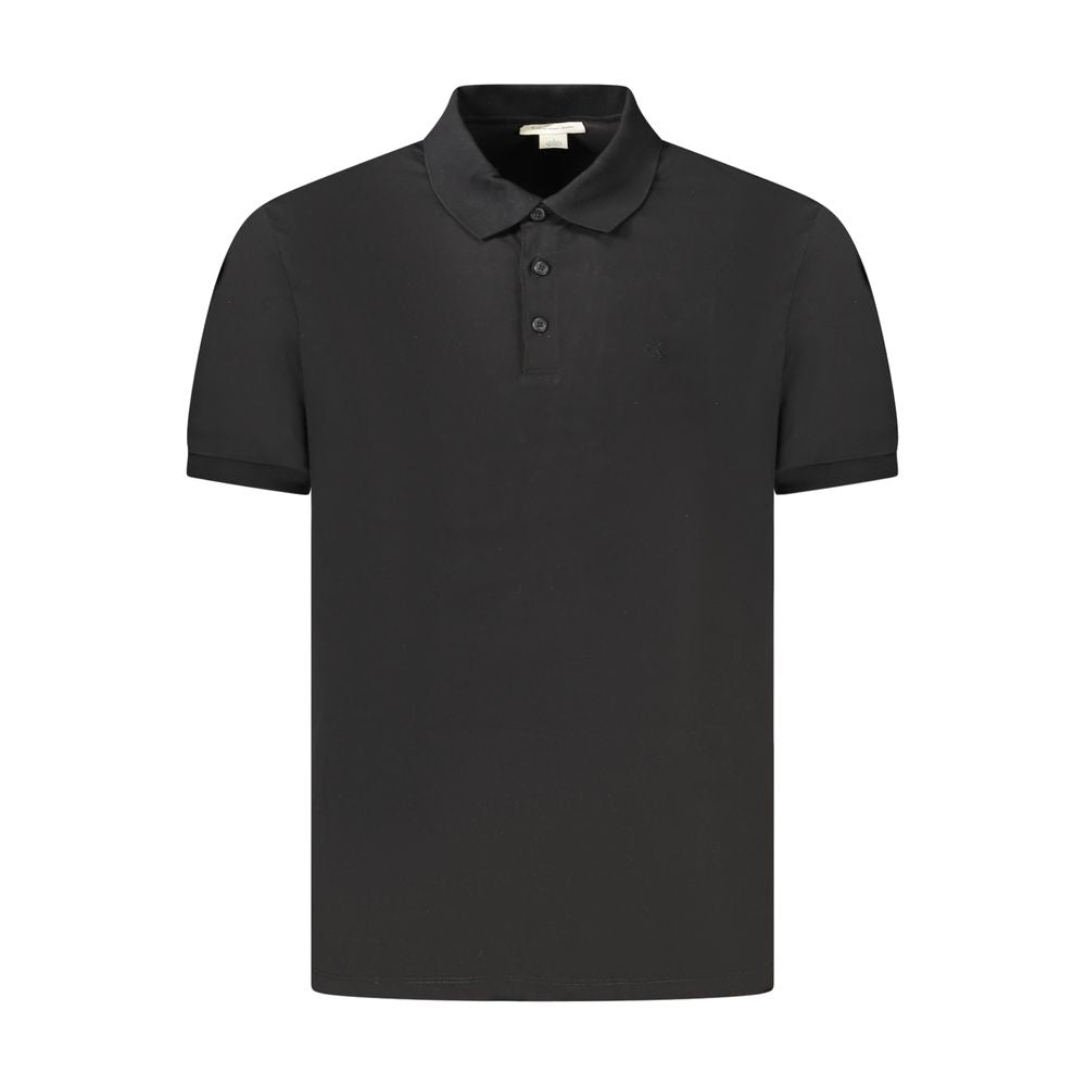 Calvin Klein black cotton men's polo shirt with logo embroidery and three-button placket, classic fit for comfort and style.