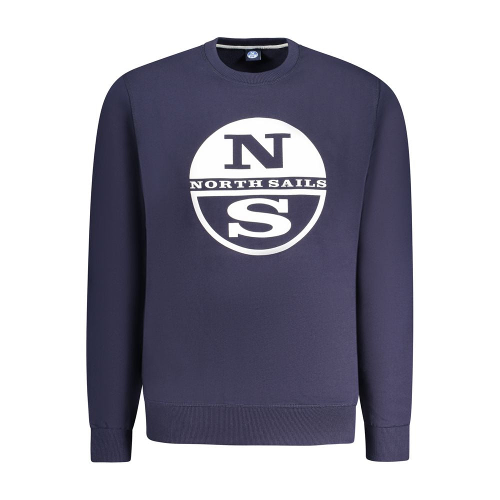 North Sails blue cotton men's sweater with long sleeves and iconic logo, crew neck design for style and comfort.