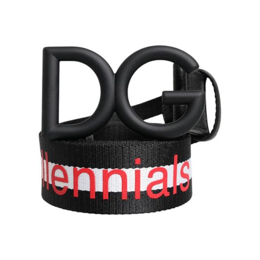 Dolce & Gabbana Black Polyester Logo Print DG Buckle Belt