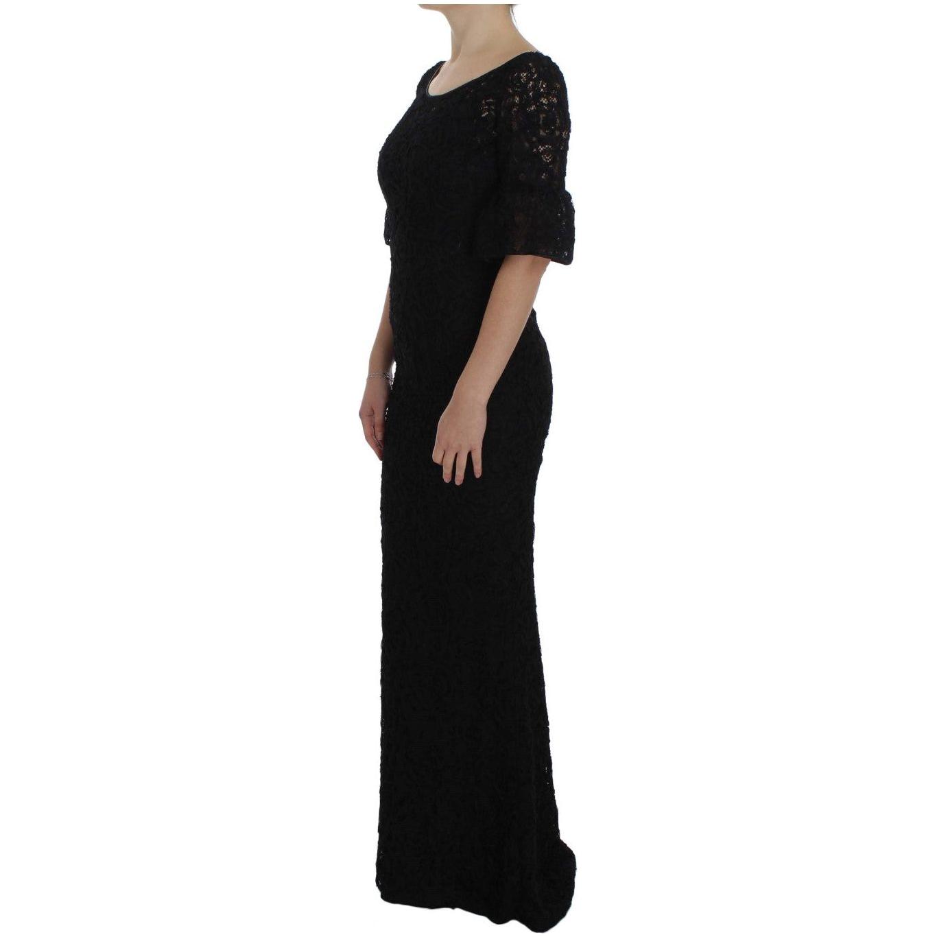 Dolce & Gabbana Elegant Black Floral Lace Maxi Dress Dolce & Gabbana Black