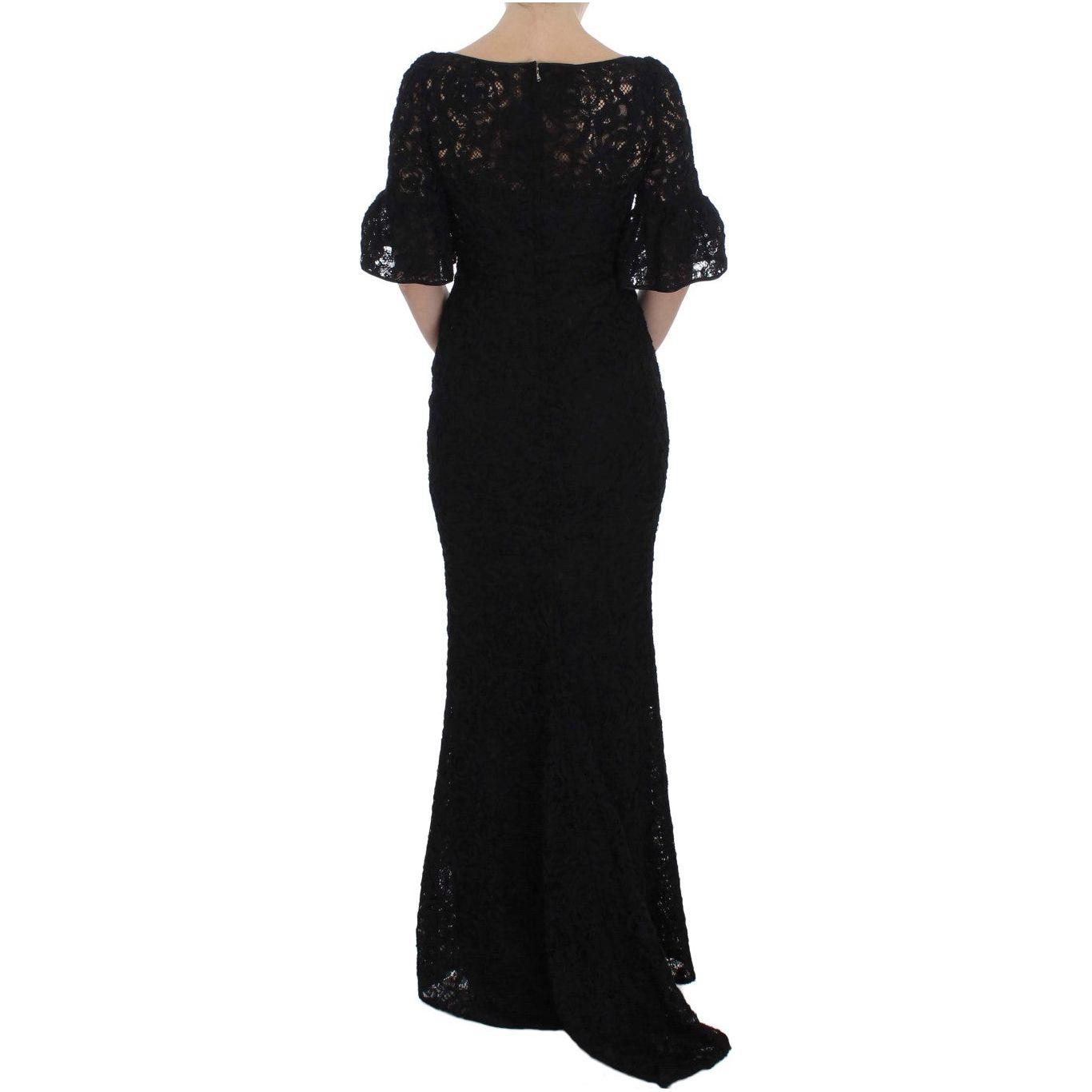 Dolce & Gabbana Elegant Black Floral Lace Maxi Dress Dolce & Gabbana Black