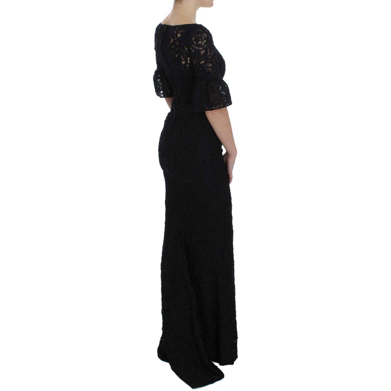 Dolce & Gabbana Elegant Black Floral Lace Maxi Dress Dolce & Gabbana Black