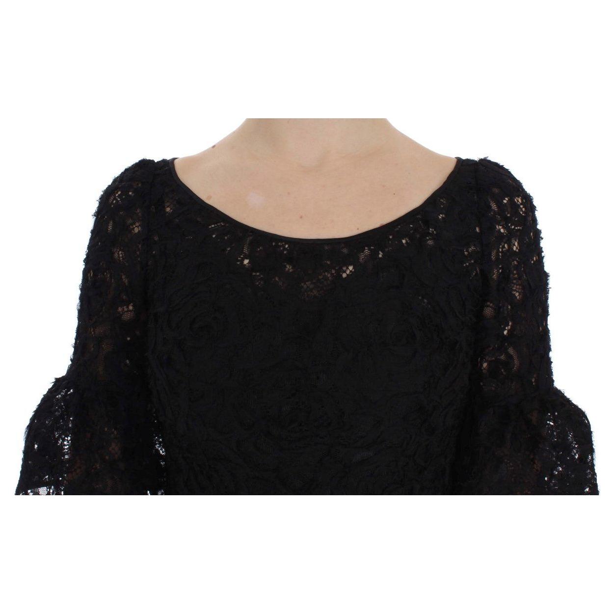 Dolce & Gabbana Elegant Black Floral Lace Maxi Dress Dolce & Gabbana Tan