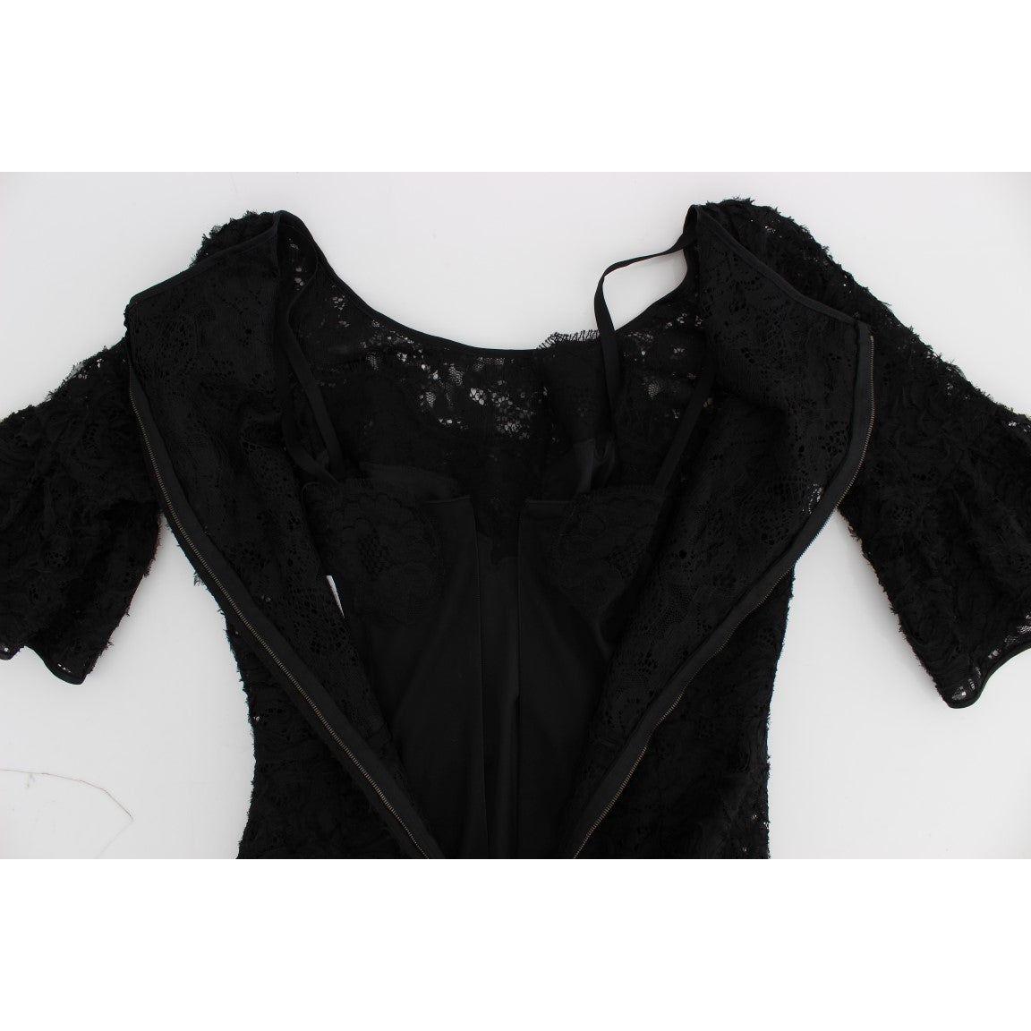 Dolce & Gabbana Elegant Black Floral Lace Maxi Dress Dolce & Gabbana Black