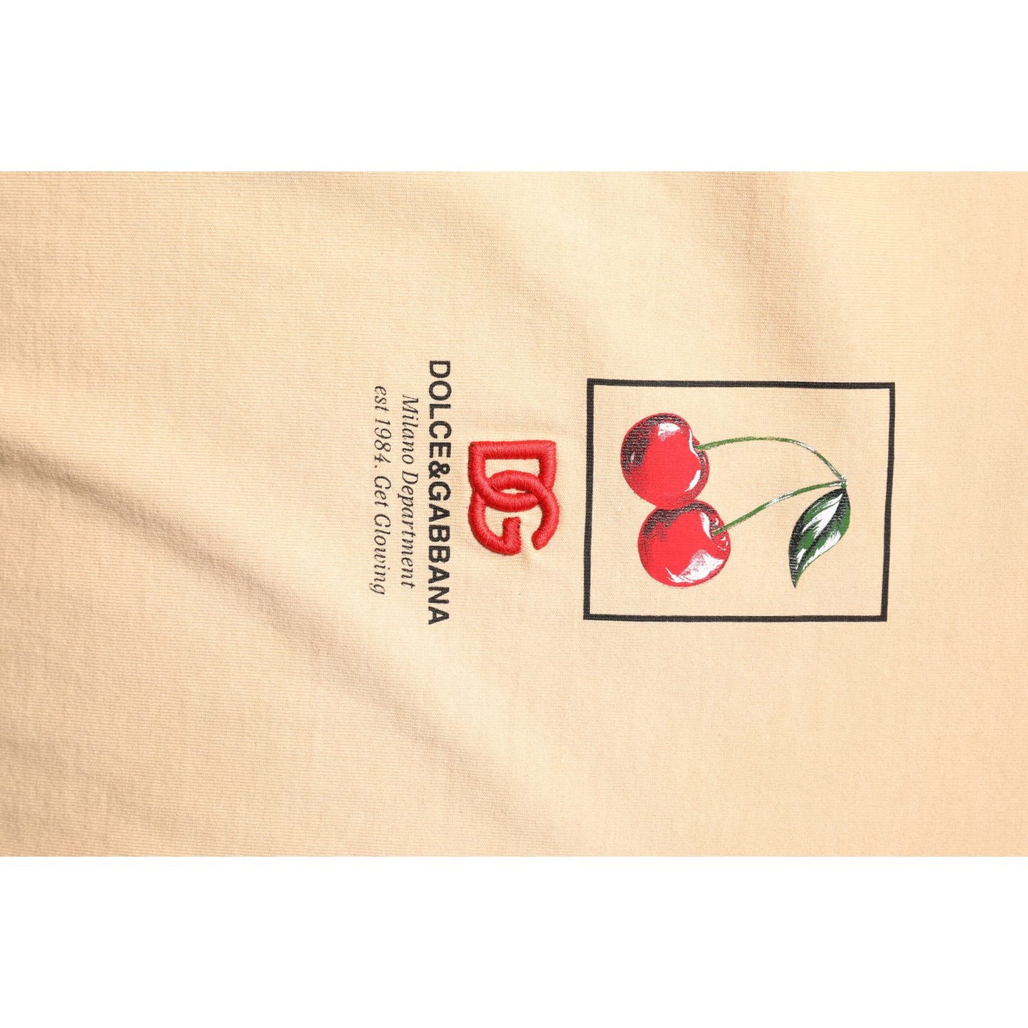 Dolce & Gabbana Beige Cotton Logo Print Crew Neck T-shirt
